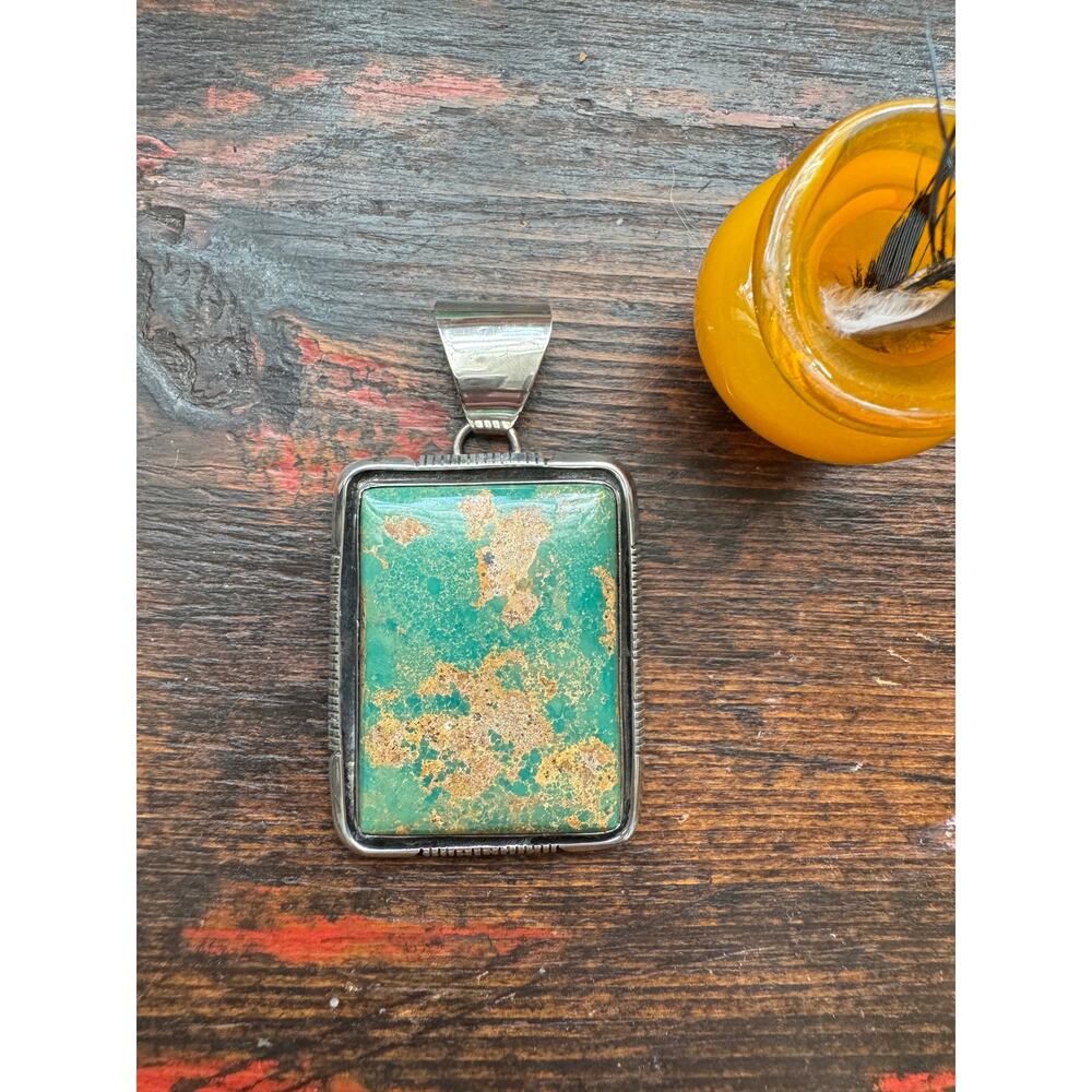 Vintage Eddie Secatero Navajo Turquoise Sterling Silver Pendant